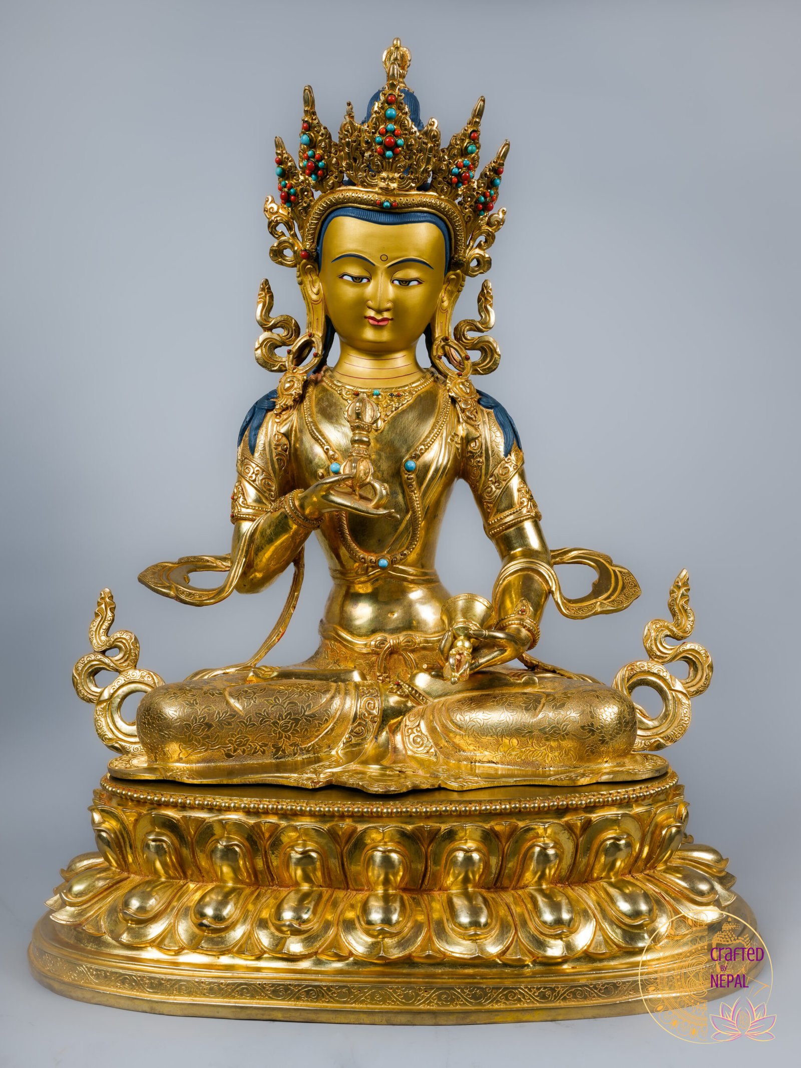 Handmade Gold-Plated Vajrasattva Statue – The Bodhisattva of Purification | 18 inch