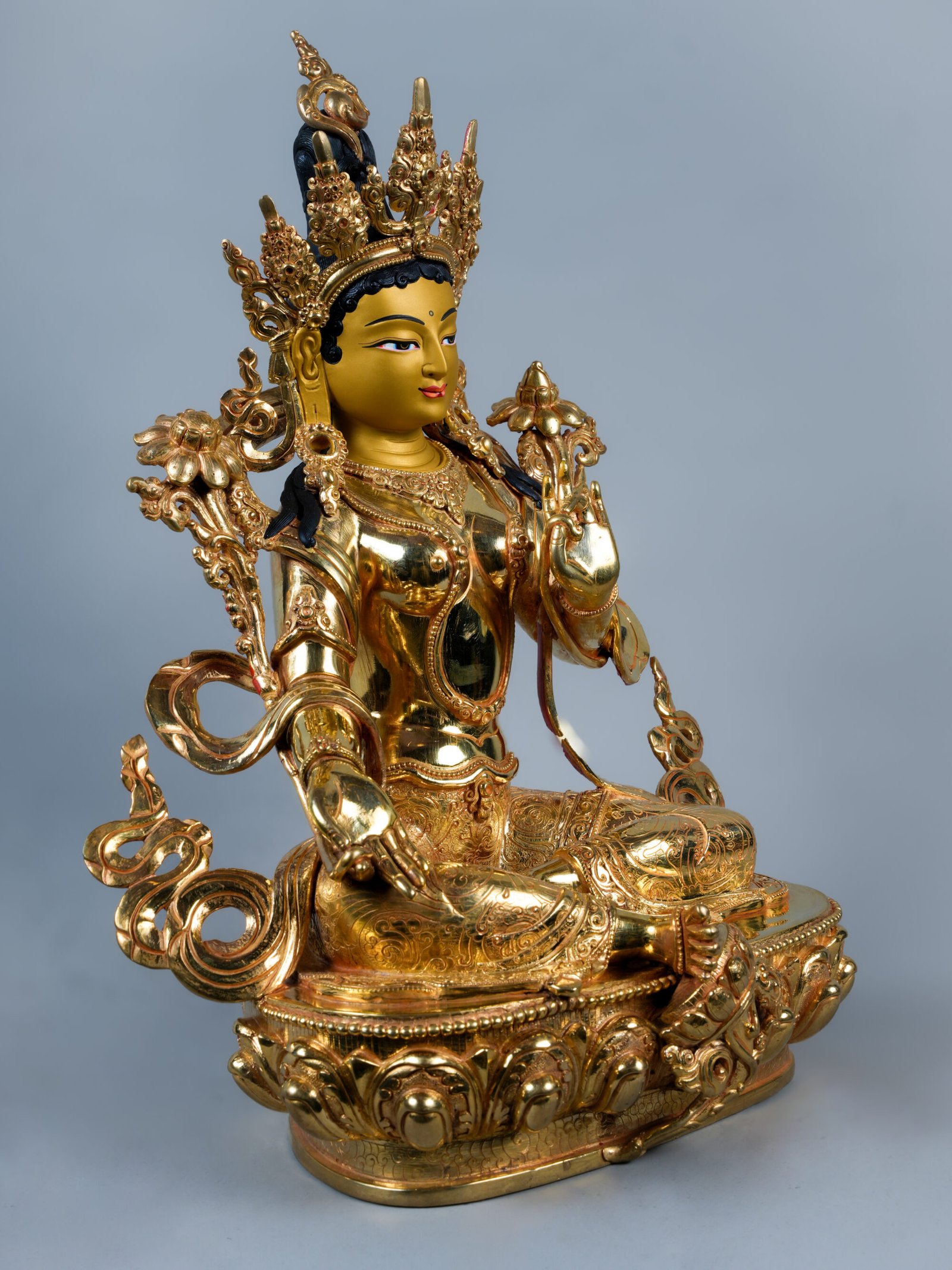 Goddess Green Tara Statue | 24K Gold | 13.5 inch - Image 3